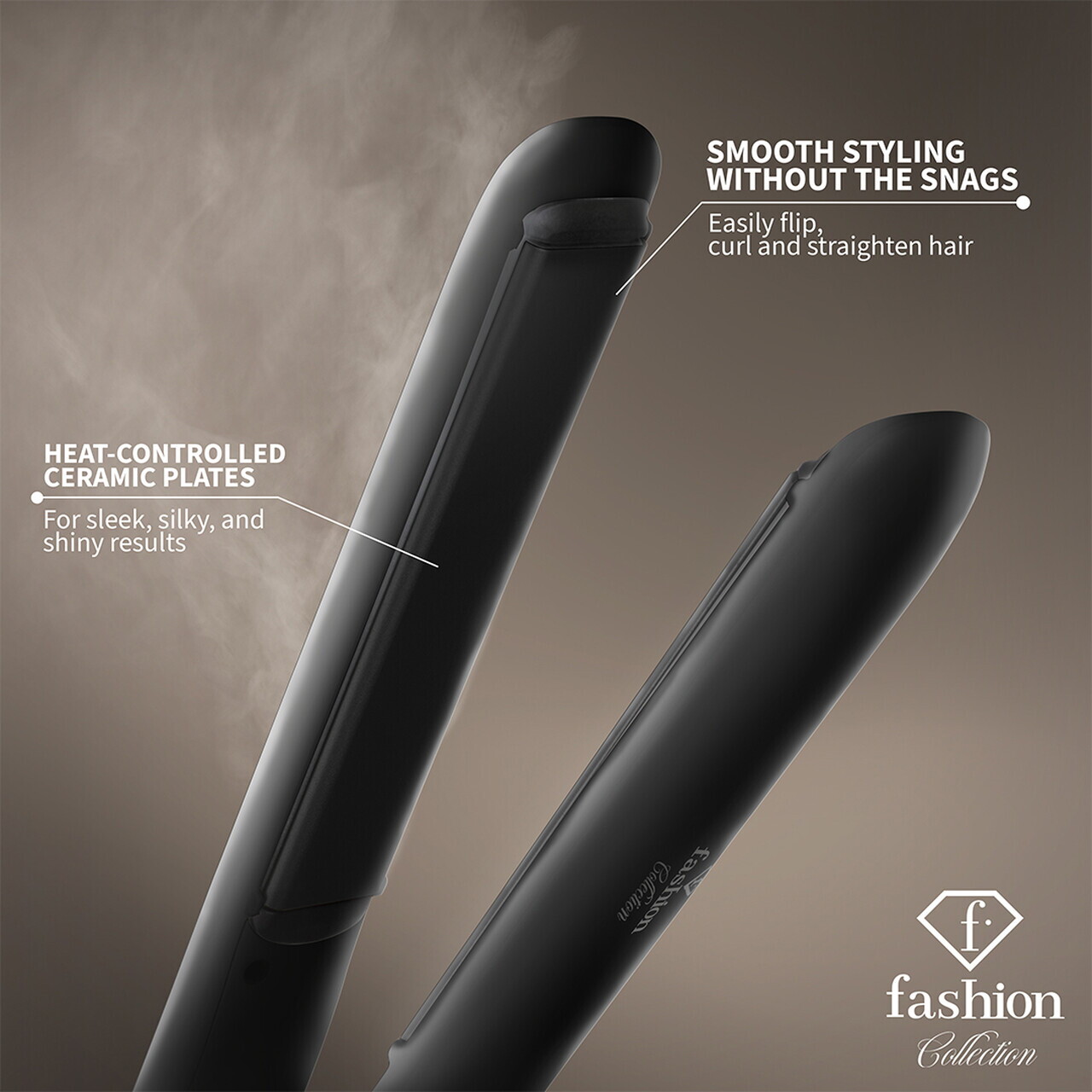 Placa de par Fashion TV, Matte Black-Rose Gold, 50W, 210°C, invelis ceramic, negru - imagine 3