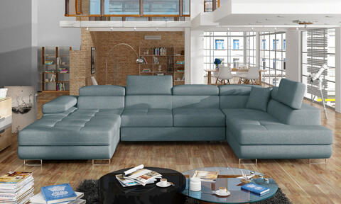 Coltar extensibil dreapta 6 locuri ELTAP, Rod-39, Rodrigo, 345x202x90 cm, lemn/poliester, albastru deschis