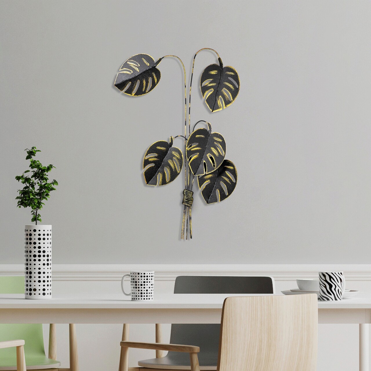 Decoratiune de perete, Monstera, Metal, Dimensiune: 68 x 98 cm, Multicolor - 1 | YEO