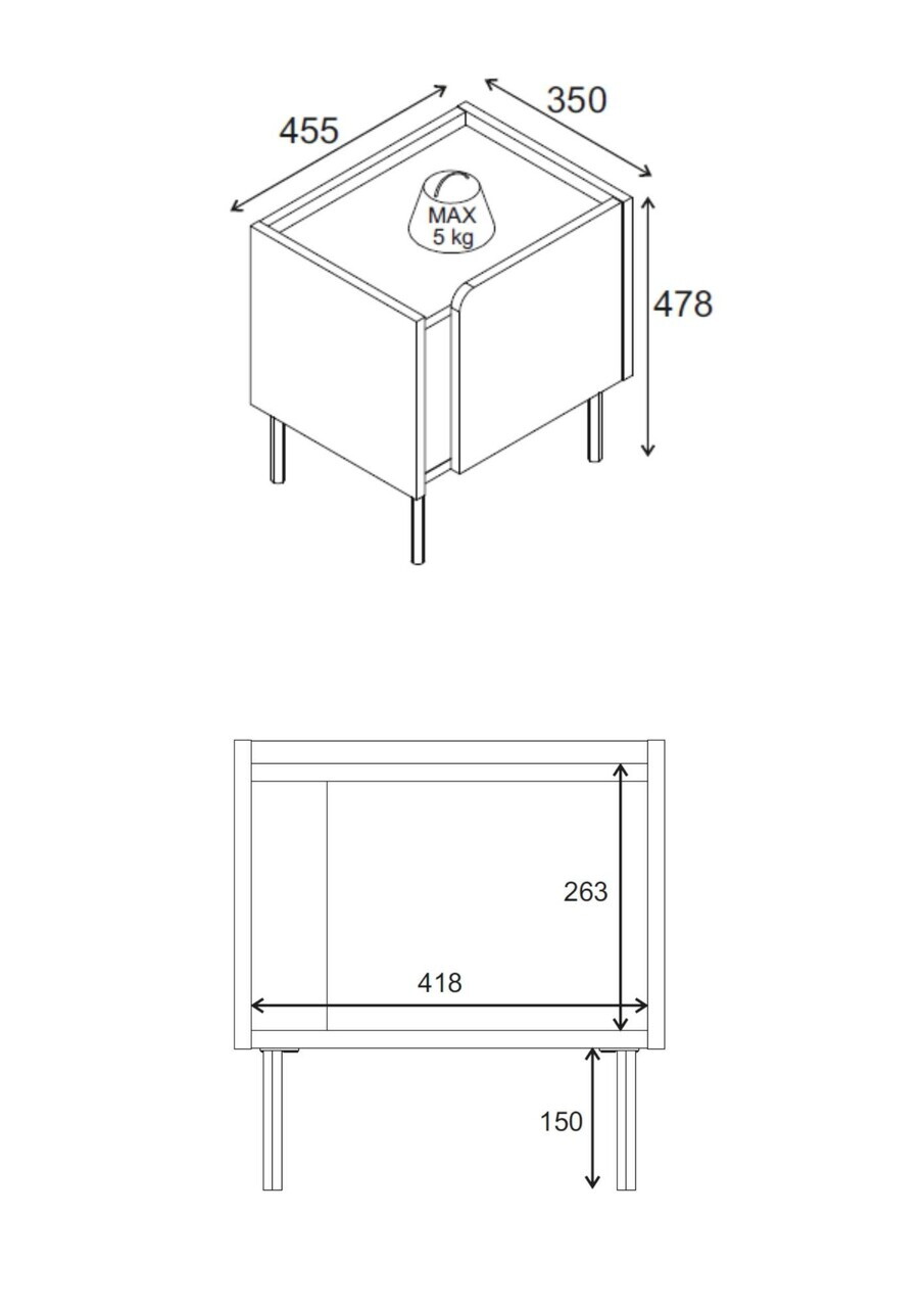Noptiera, Hanah Home, Lucile, 45.5x47.8x35 cm, PAL, Stejar Sepet / Antracit / Negru — imaginea 8