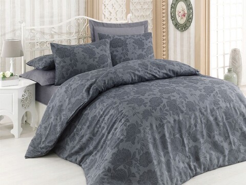 Lenjerie de pat dubla super king (fr), 3 piese, jamie - anthracite, eponj home, 65% bumbac/35% poliester