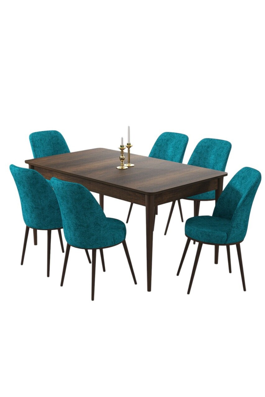 Set masa si scaune (7 piese), Hanah Home, Pir, Model baroc din lemn / turcoaz — imaginea 2