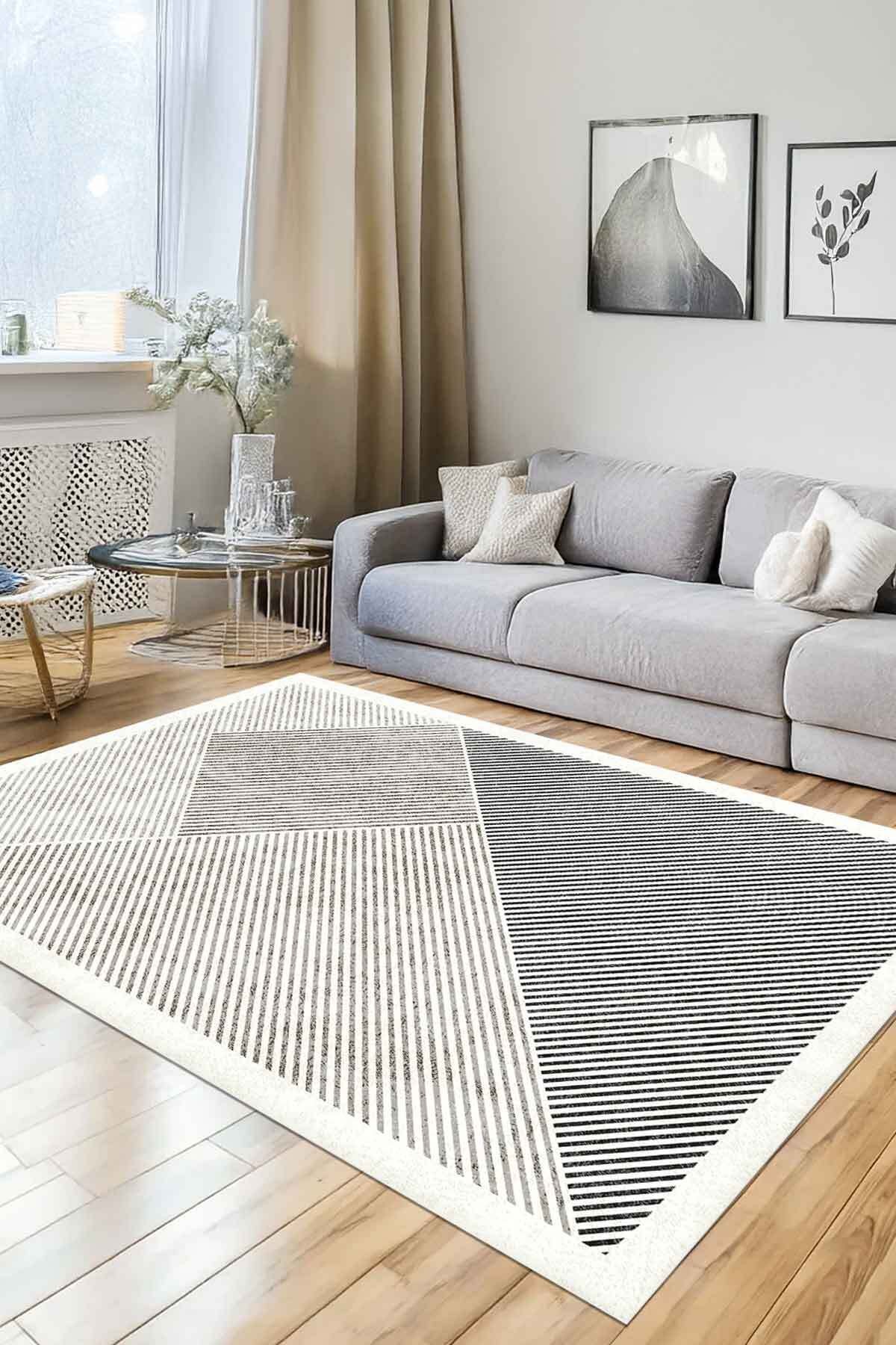 Covor, CLR-7357-Gri-4, 80x200 cm, Poliester, Crem