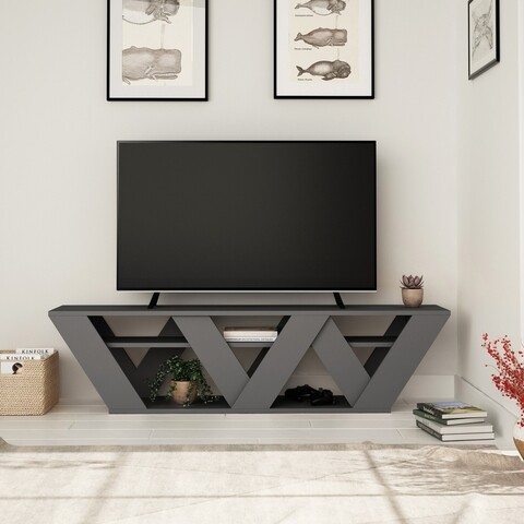 Comoda TV Ralla, Decortie, 158x30x40 cm, gri 158x30x40