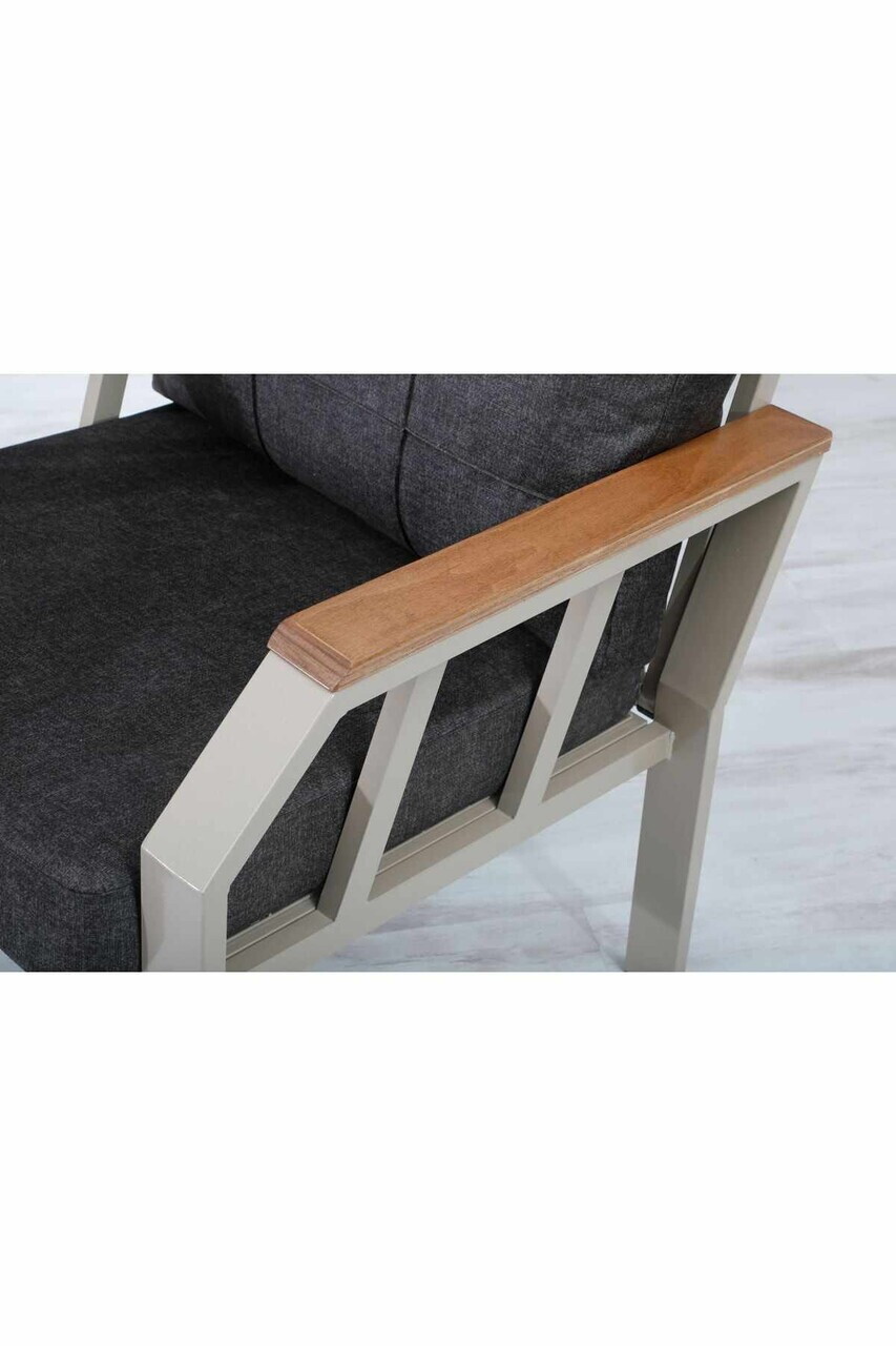 Set mobilier de gradina, Hanah Home, Nergiz 3+1+1, Metal, Maro - view 3