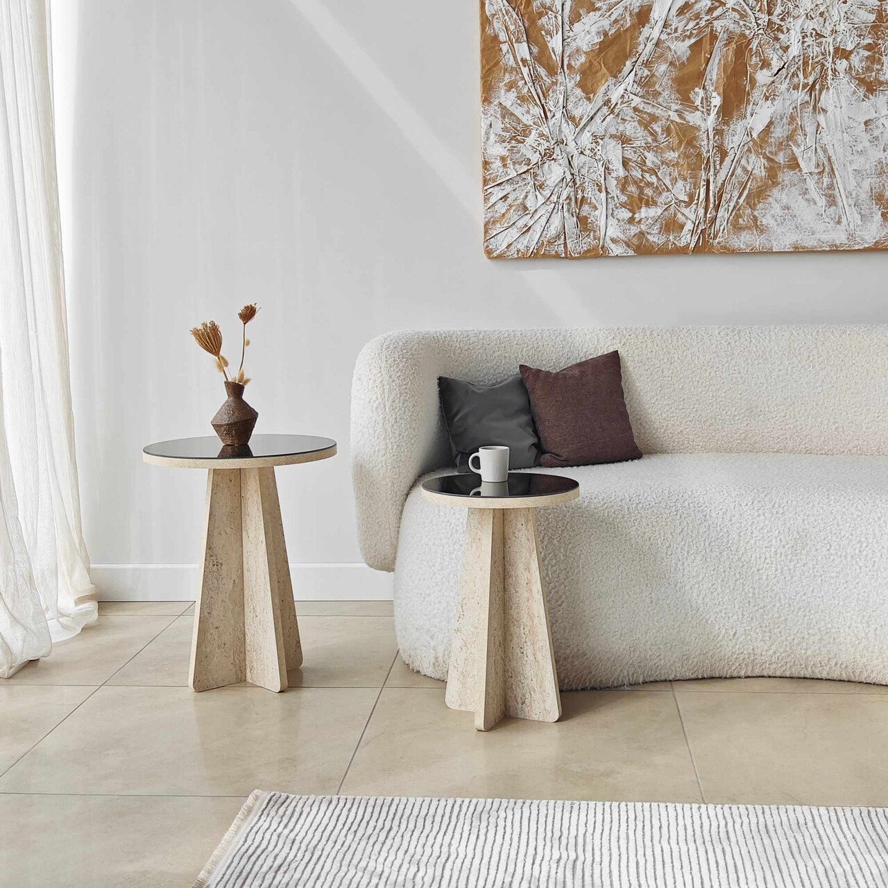 Set masute 2 piese, Hanah Home, Luna, PAL, Travertine / Bronze - imagine 5