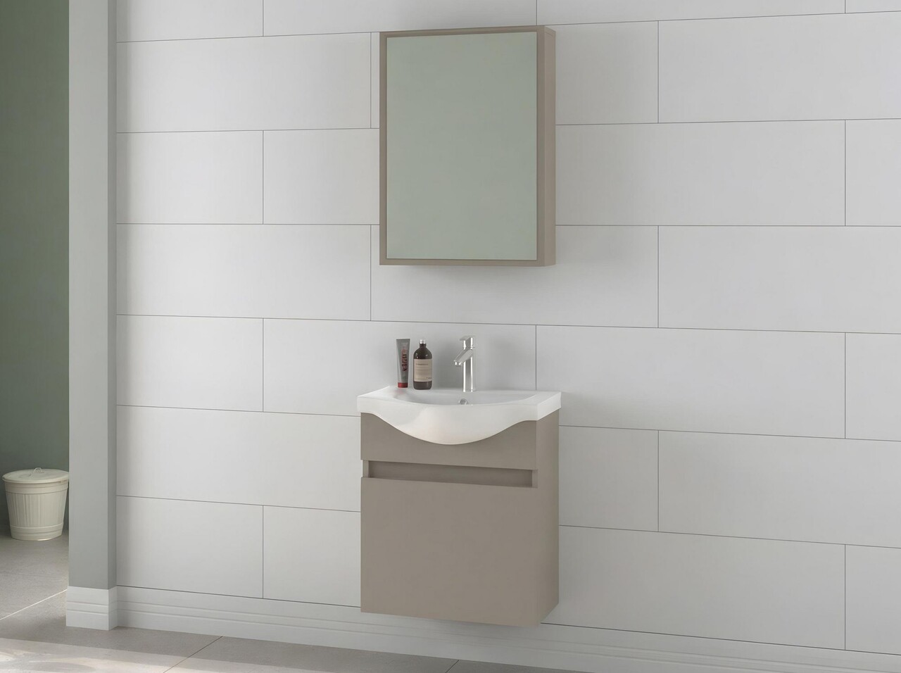 Set mobilier de baie (2 piese), Hanah Home, Sole 55, Latte - view 2