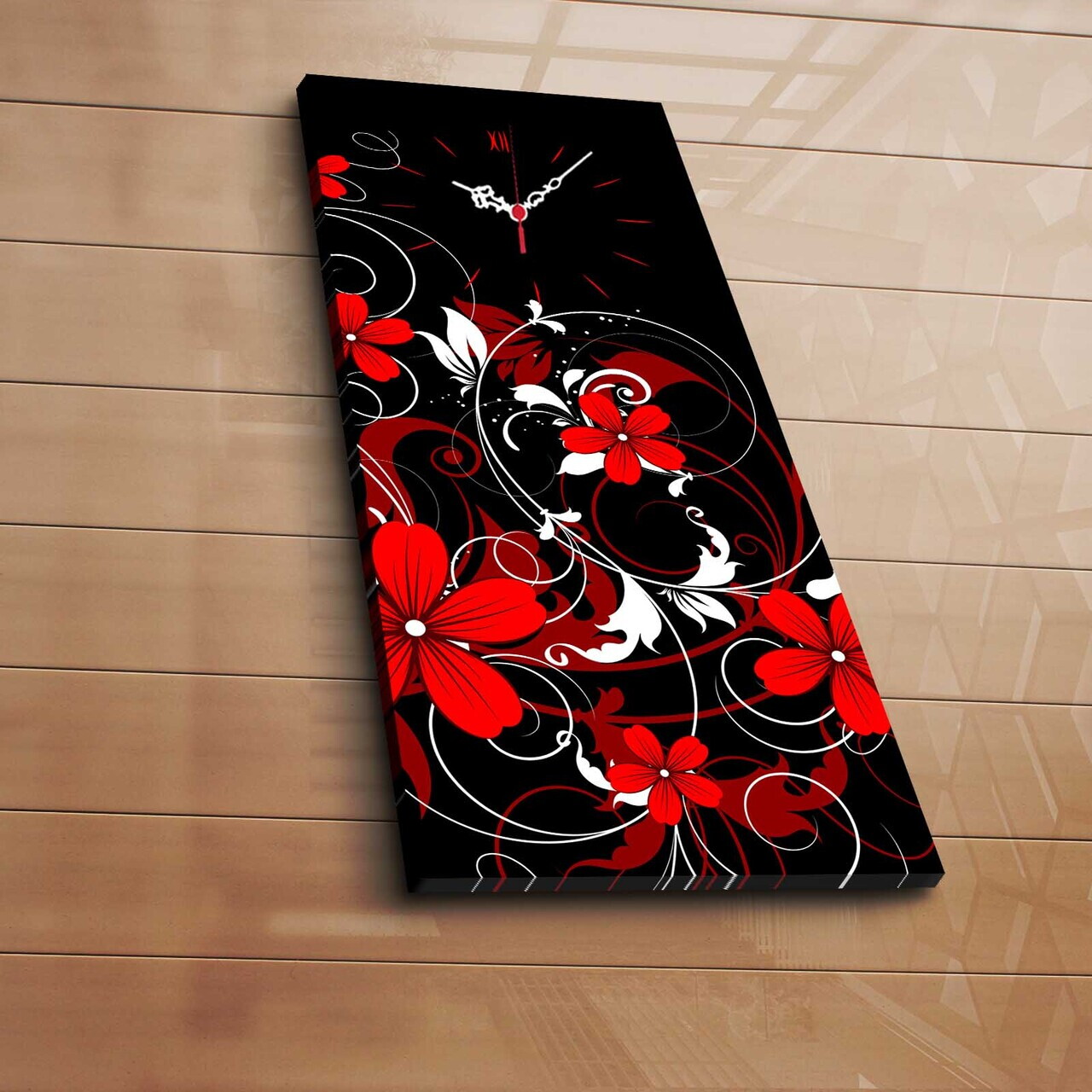 Ceas de perete, 3070CS-28, PÂNZĂ DIN PIELE ÎNTOARSĂ, 30 x 70 cm, Multicolor — imaginea 2