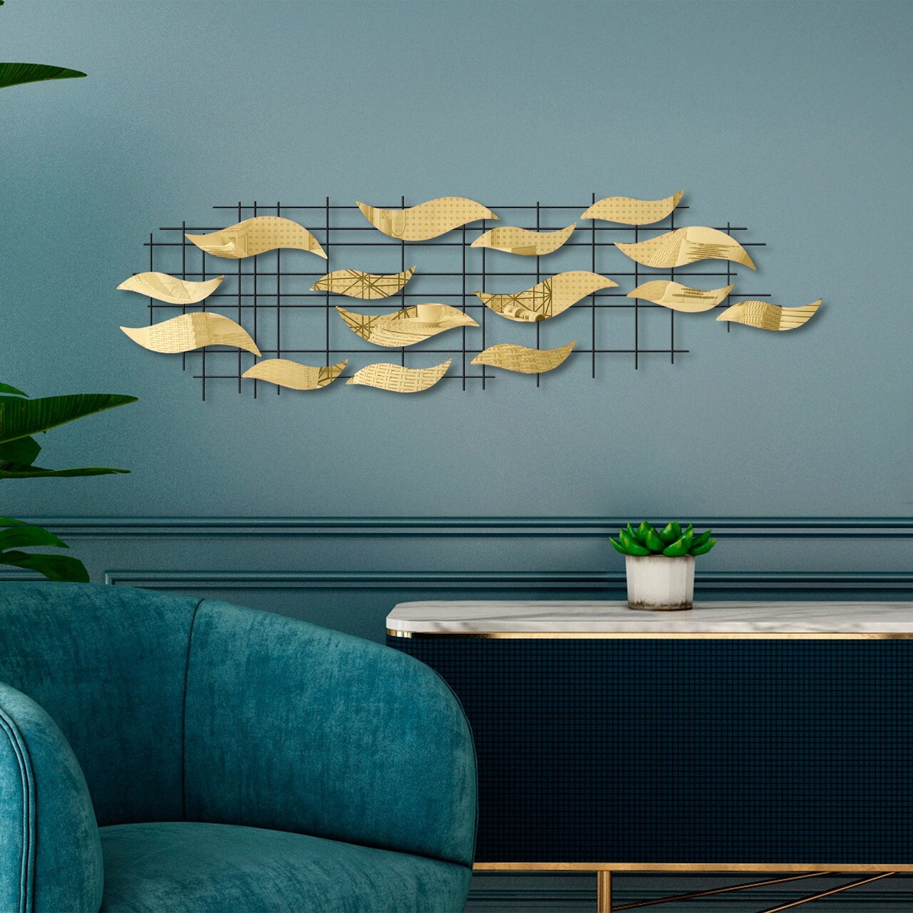 Decoratiune de perete, Lumos, Metal, Latime: 110 cm / Inaltime: 32 cm / Adancime: 4 cm, Multicolor - 1 | YEO
