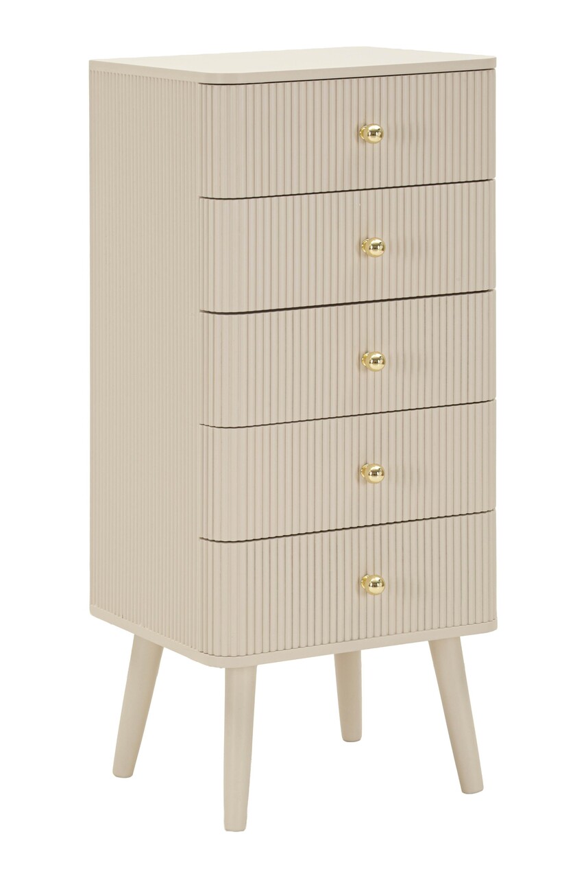 Comoda cu 5 sertare, Mauro Ferretti, Shy, 37.5x34x89 cm, lemn de pin, alb/auriu - imagine 9