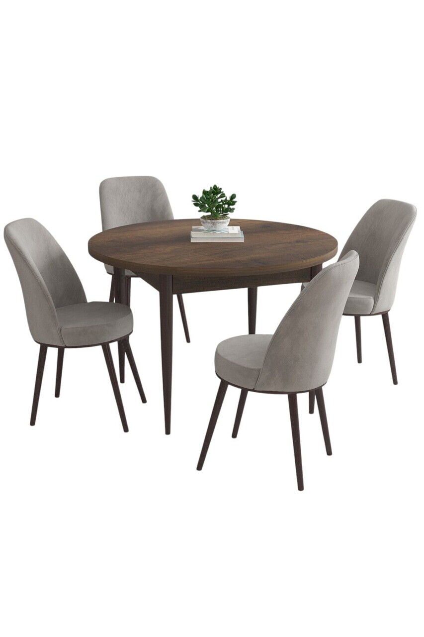 Set masa si scaune (5 piese), Hanah Home, Kea, Model baroc din lemn / Gri — imaginea 2