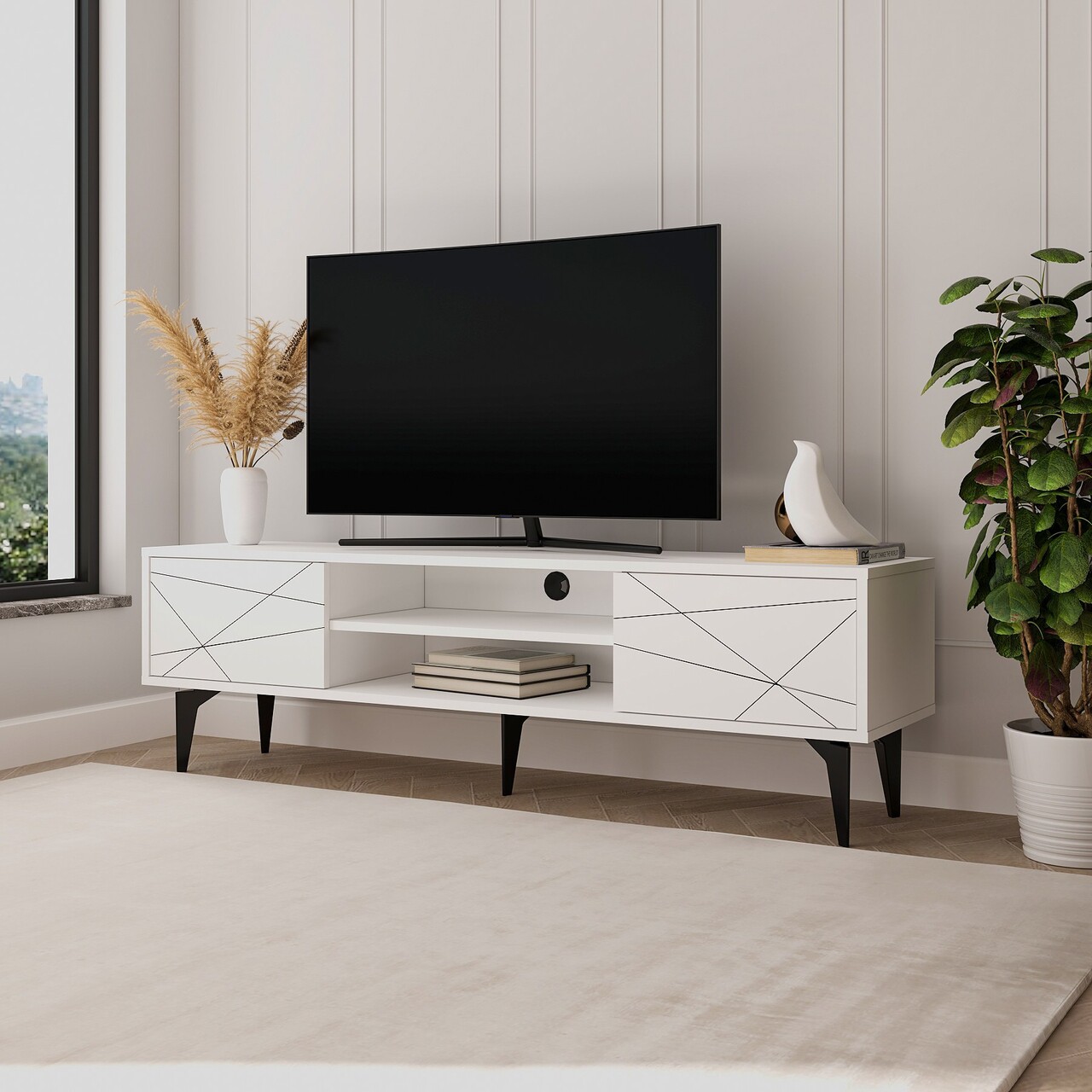 Comoda TV, Odessa, Brendon, 160x48.2x29.6 cm, Alb - 1 | YEO