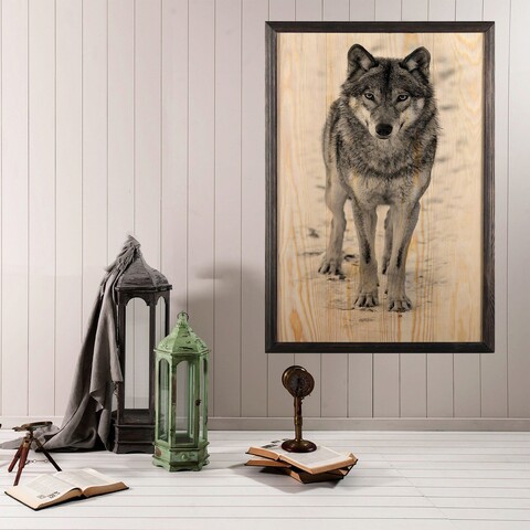 Tablou decorativ, Wolf XL, Lemn, Lemn, Multicolor Bystag