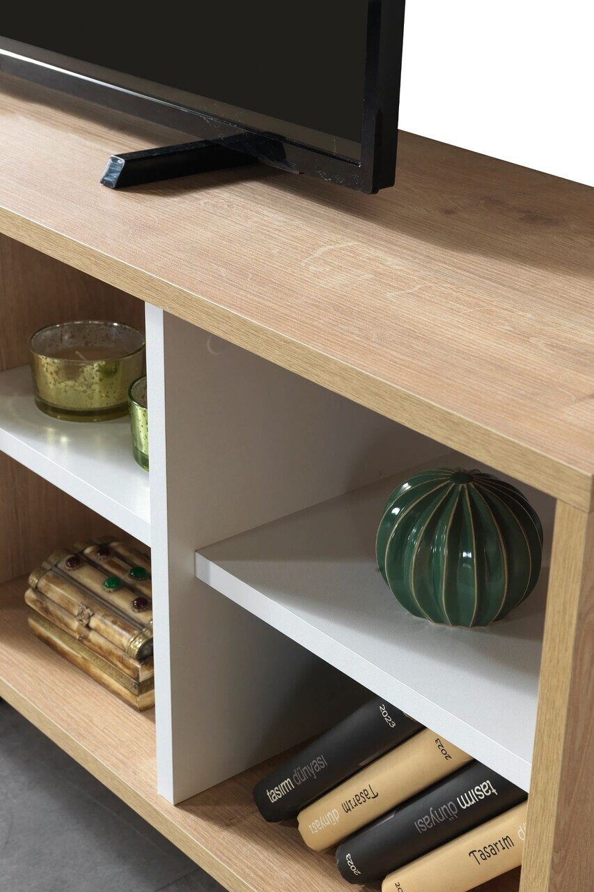 Comoda TV, Hanah Home, Şile 3611, 160x60x35 cm, PAL, Stejar Safir / Alb — imaginea 6