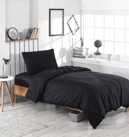 Set lenjerie de pat pentru o persoana single xl (de), 2 piese, paint - black, enlora home, 65% bumbac/35% poliester