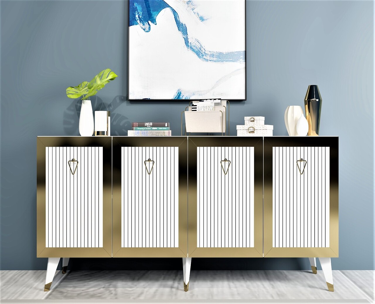 Consola, Olivia, Bare, 150x40x80 cm, PAL , Alb/Auriu - 1 | YEO
