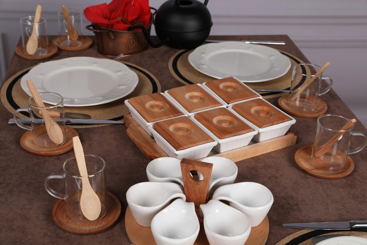 Set de mic dejun Hermia 196RWE2103 Tavă din lemn: 315 x 22 cm (2 bucăți) Alb