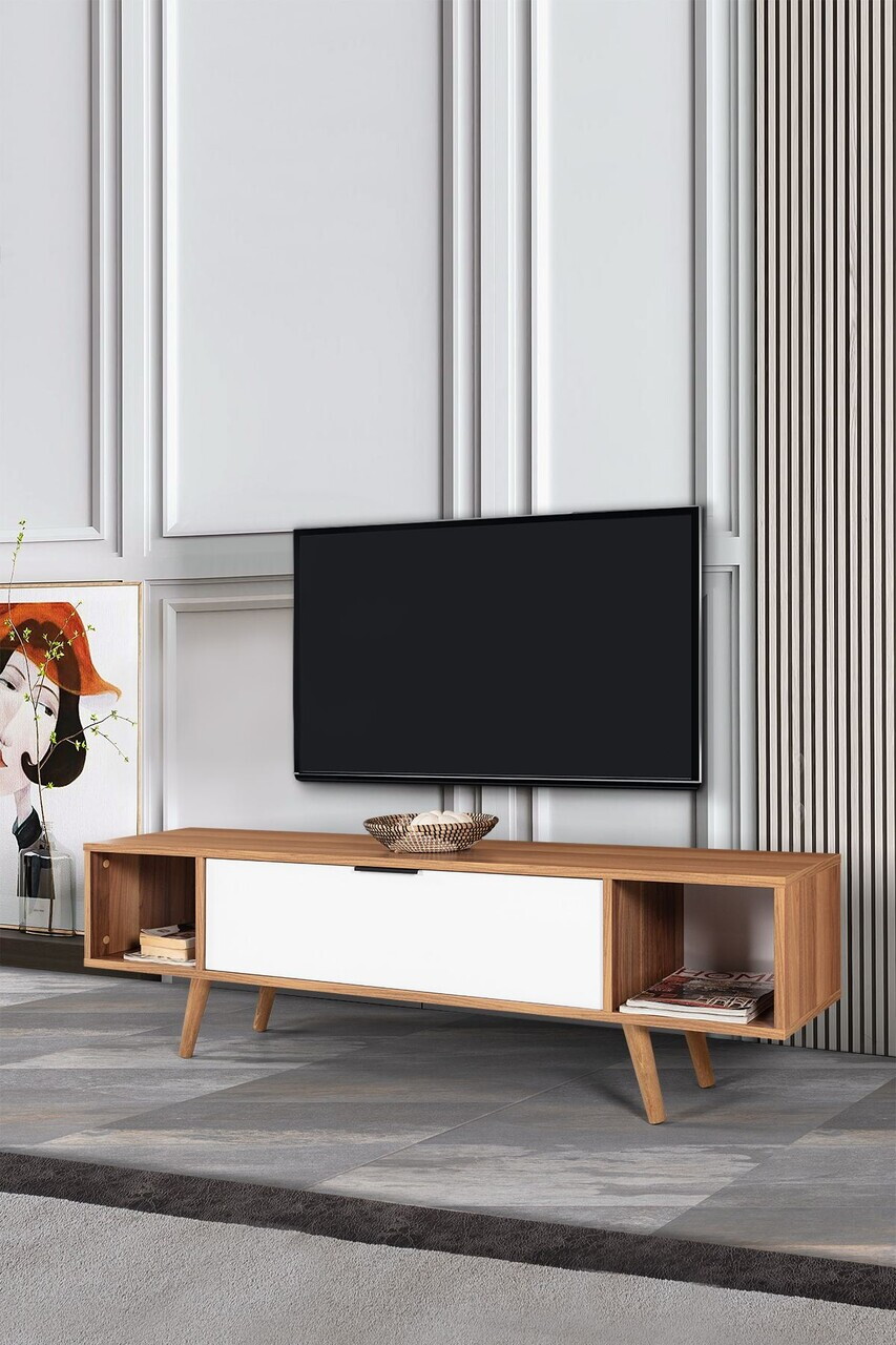Comoda TV, Hanah Home, Mesir 3626, 160x47x35 cm, PAL, Nuc/Alb — imaginea 3