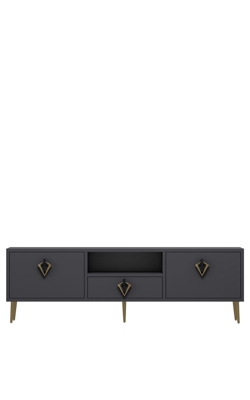 Comoda TV, Hanah Home, 1311-DROP-32, 140x45x30 cm, PAL , Antracit / Negru / Auriu - view 3