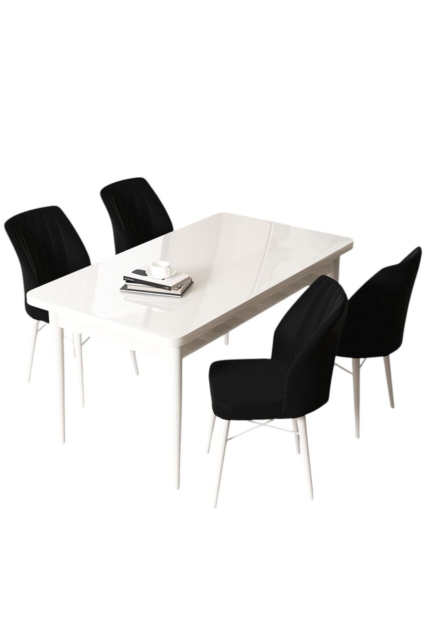 Set masă și scaune (5 bucăți), Hanah Home, Arp, Alb/Negru - view 2