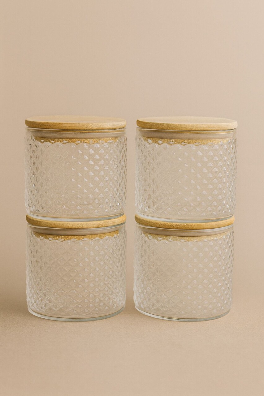 Set recipiente depozitare, Hermia, 409PBH1410, Capac din bambus: (4 bucăți), Transparent - imagine 3