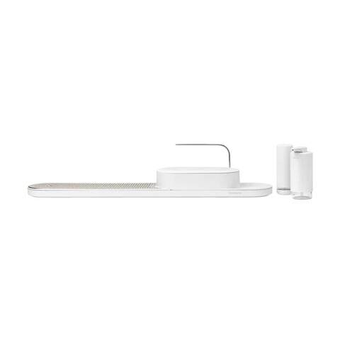 Set organizator chiuveta si dozator sapun 4 piese, Brabantia, SinkStyle Mineral, 75x13x15 cm, plastic/inox, alb