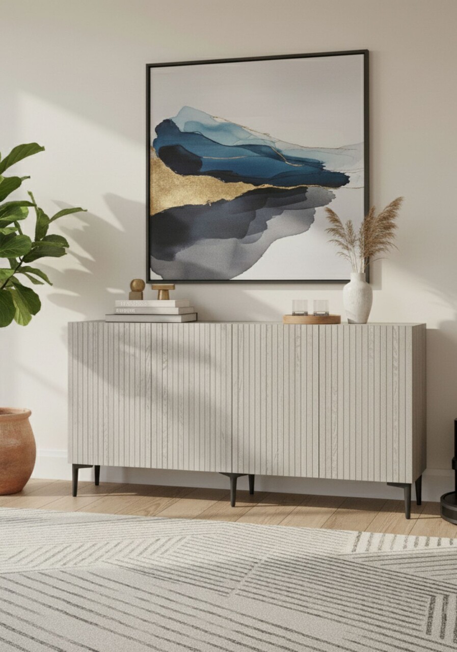 Consola, Hanah Home, Zeynep 150, 150x75x32 cm, PAL , Alb / Travertin - view 2