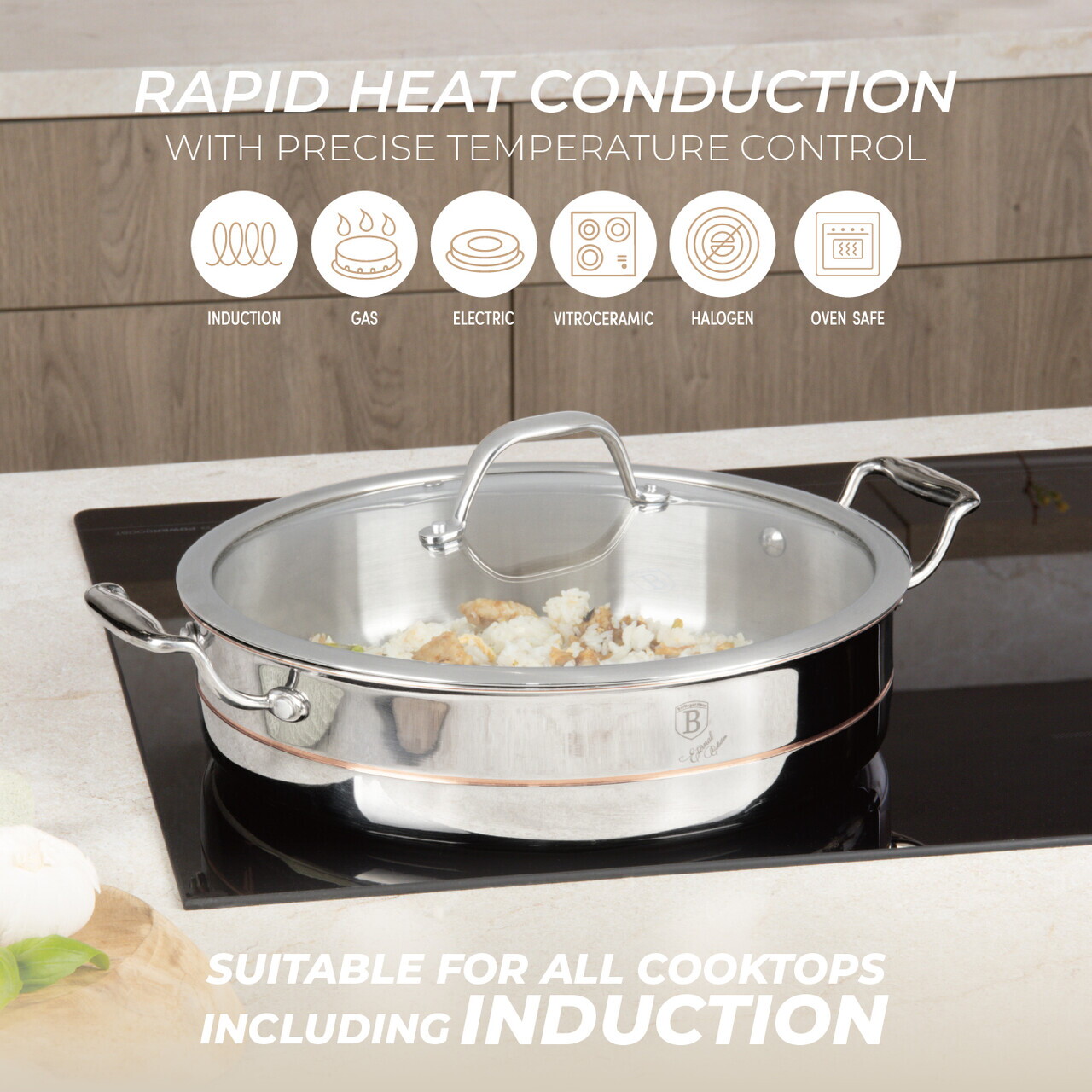 Oala cu capac Berlinger Haus, Copper Touch, 28 cm, inox, argintiu - imagine 15