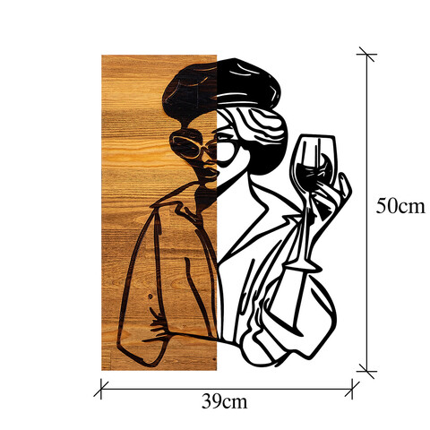 Decoratiune de perete, Woman 2, 50% lemn/50% metal, Dimensiune: 39 x 3 x 50 cm, Negru / Nuc deschis