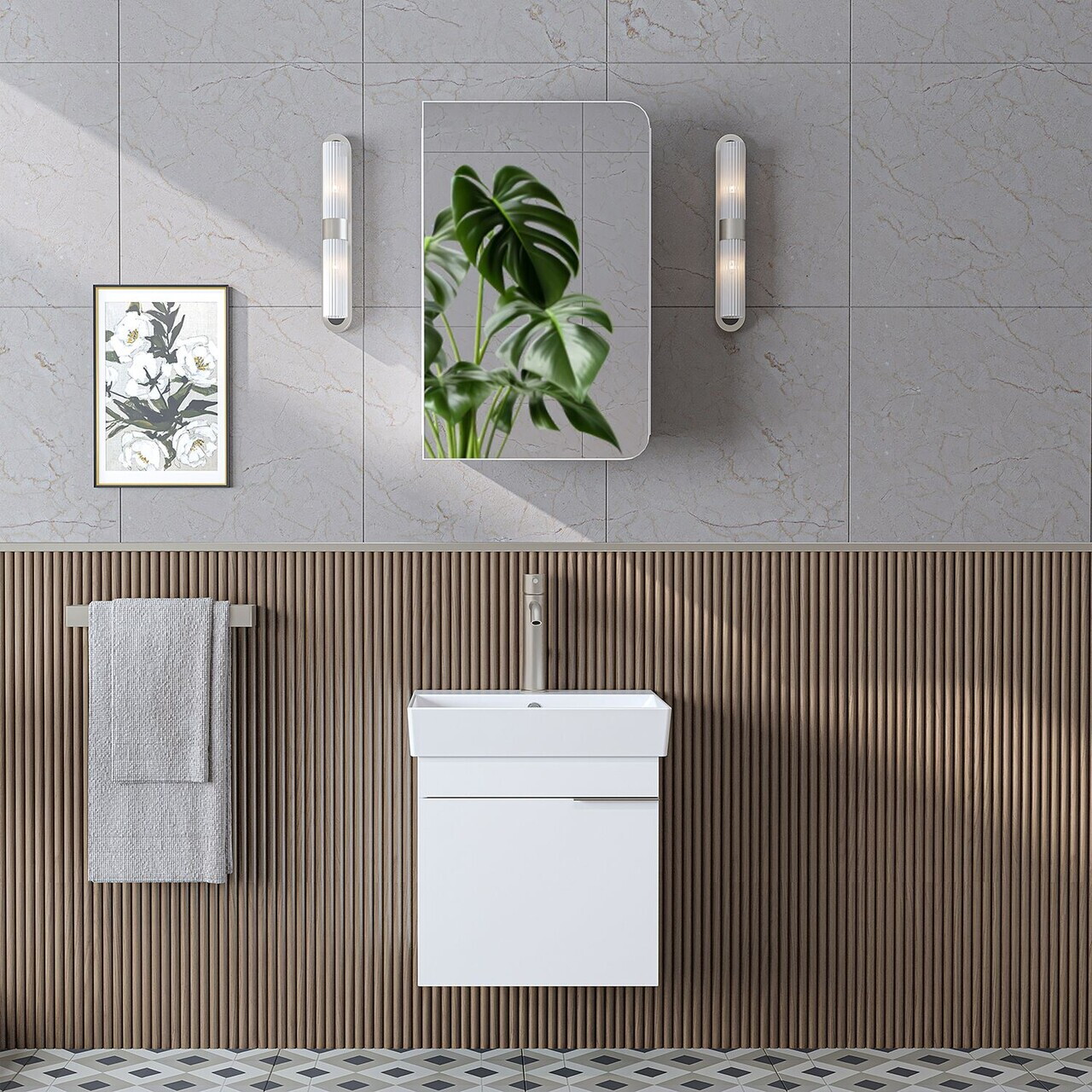 Set Dulap de Baie cu Chiuvetă și Oglindă (2 Piese), Hanah Home, 2915, MDF, Alb — imaginea 2