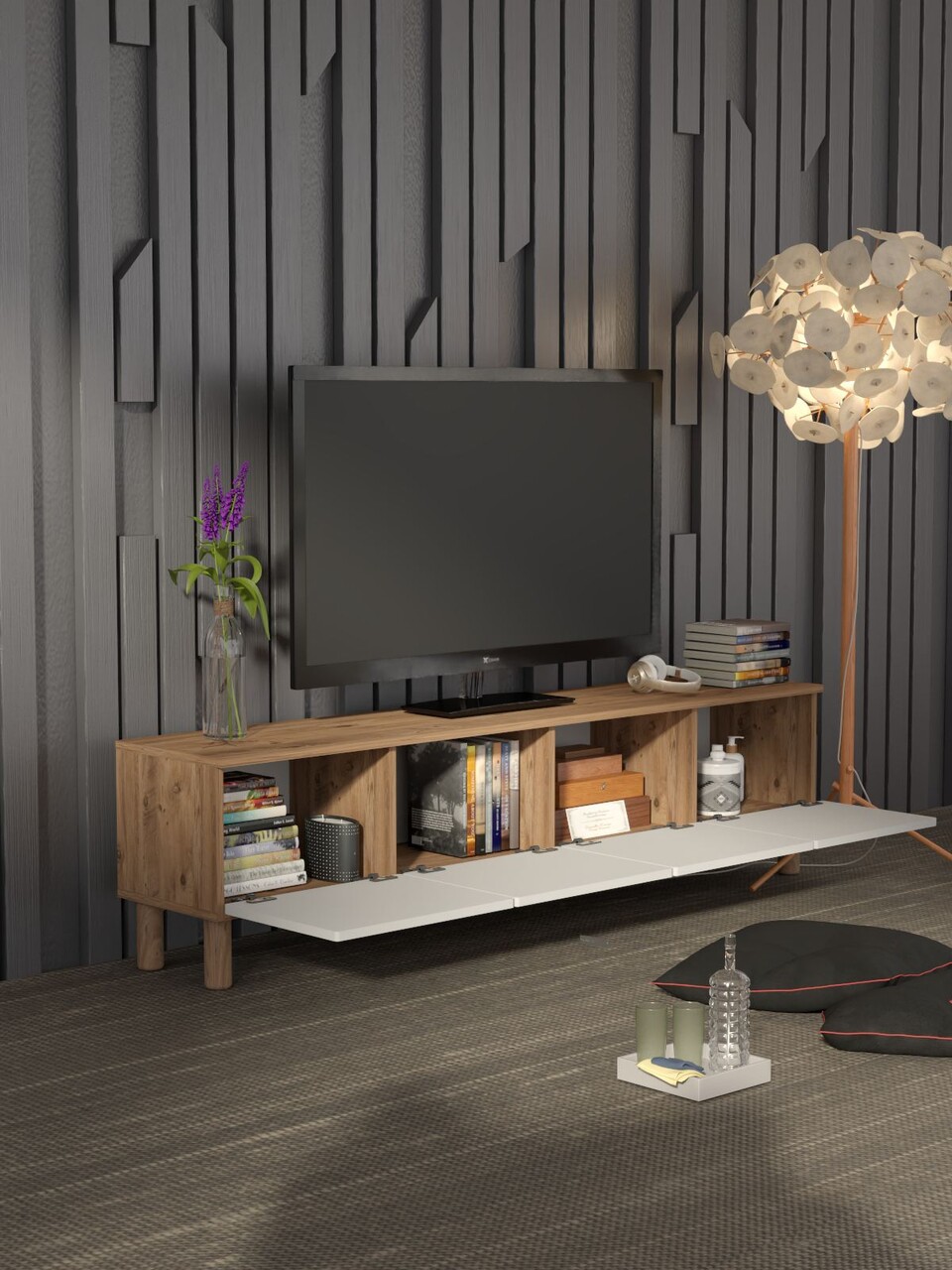 Comoda TV, Hanah Home, Bellora, 180x47x35 cm, PAL, Pin Atlantic / Alb - view 3