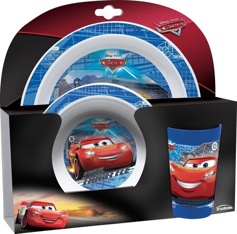 Set 3 piese mic dejun pentru copii Cars, Disney, plastic, albastru