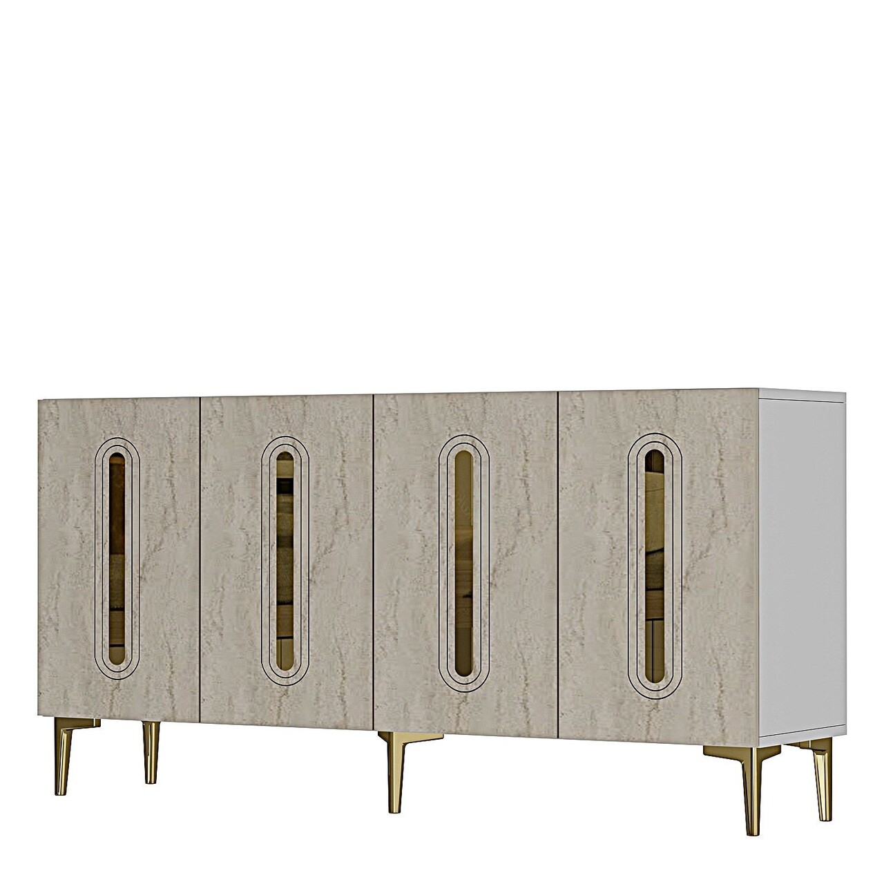 Consola, Hanah Home, Rany 150, 150x75x32 cm, White / Travertine / Gold - view 3