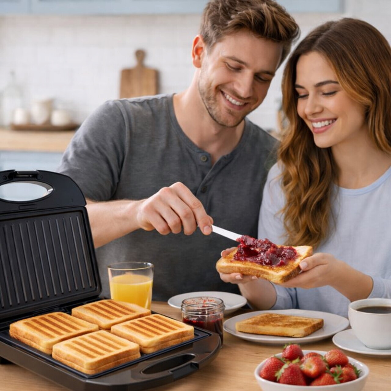 Sandwich maker Beper, 1400W, 26x32.5x10.8 cm, bachelita/otel, negru — imaginea 4