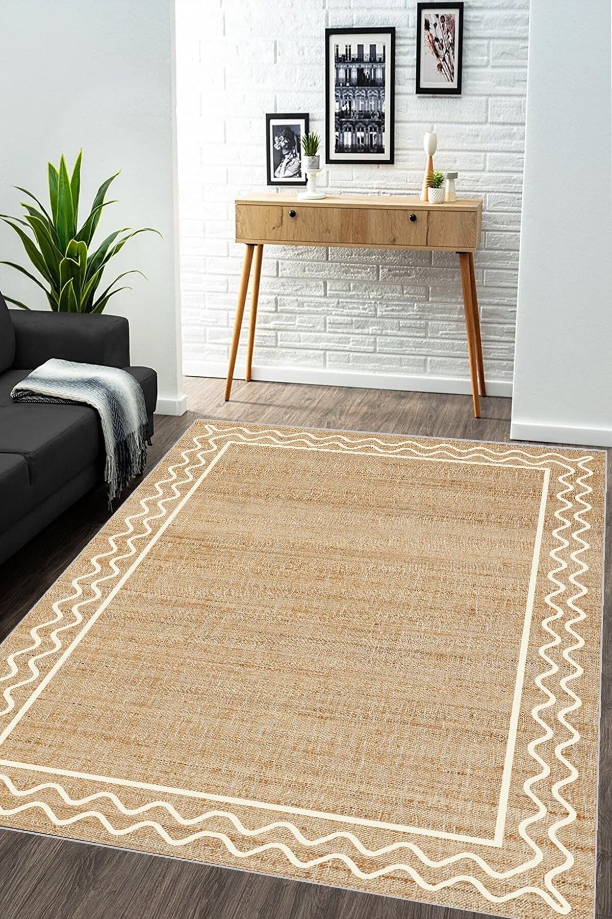 Covor, CLR-0000748-018, 140x300 cm, Poliester, Maro/Alb
