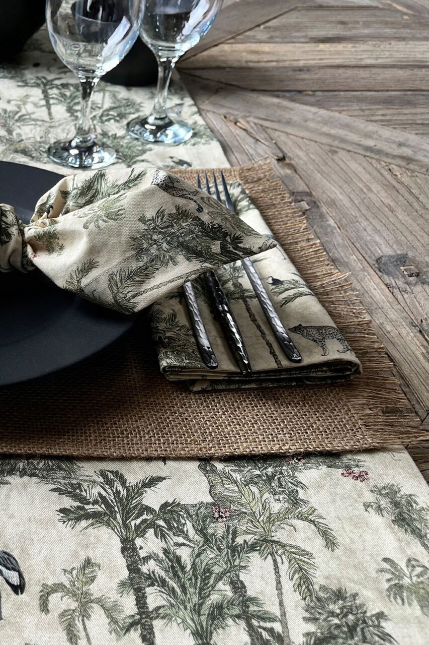 Traversa de masa, SX - Kitchen, 626SRT1140, Bumbac , Dimensiune: 45 x 150 cm (1 bucată), Alb/Verde închis