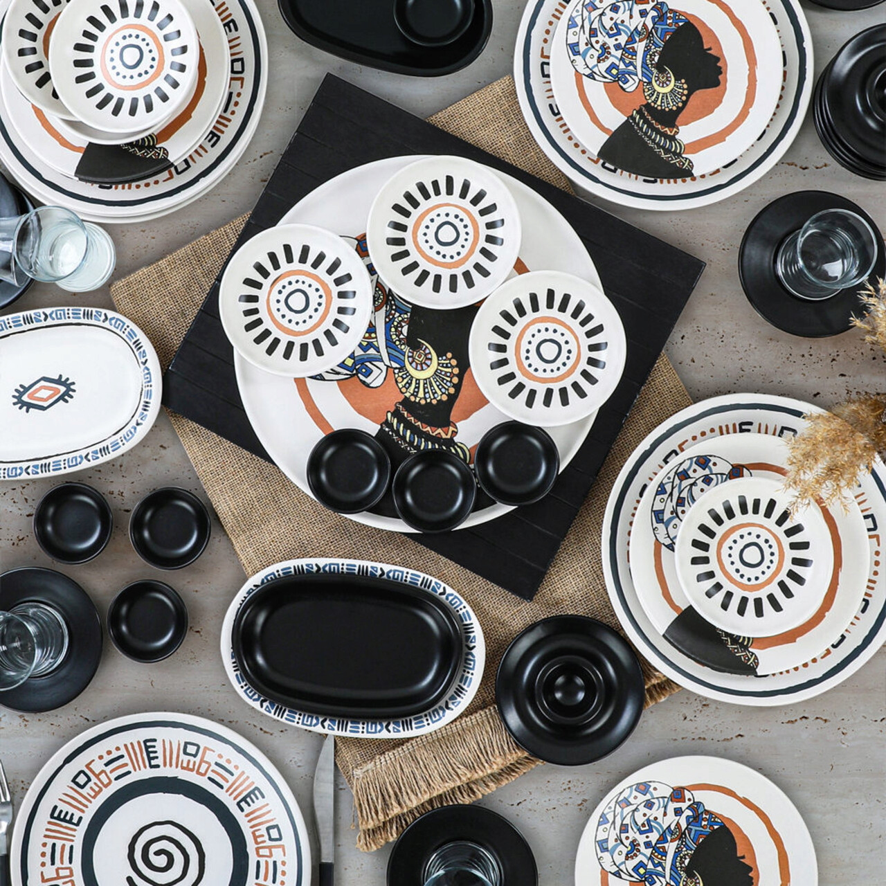 Set de mic dejun, Keramika, 275KRM1699, Ceramica , Nu absoarbe apa, Negru