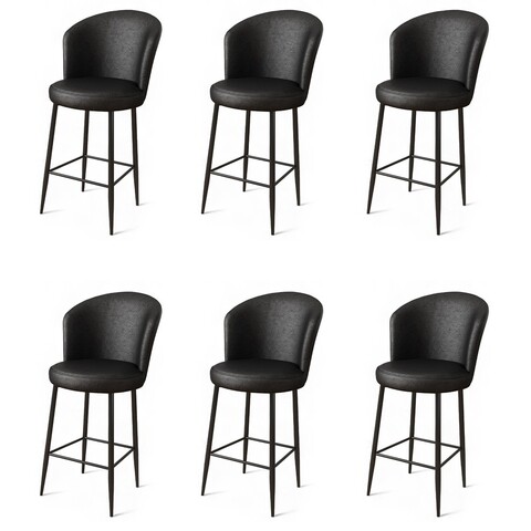 Set scaune de bar 6 piese, Charlotte, Uras, Metal, Negru