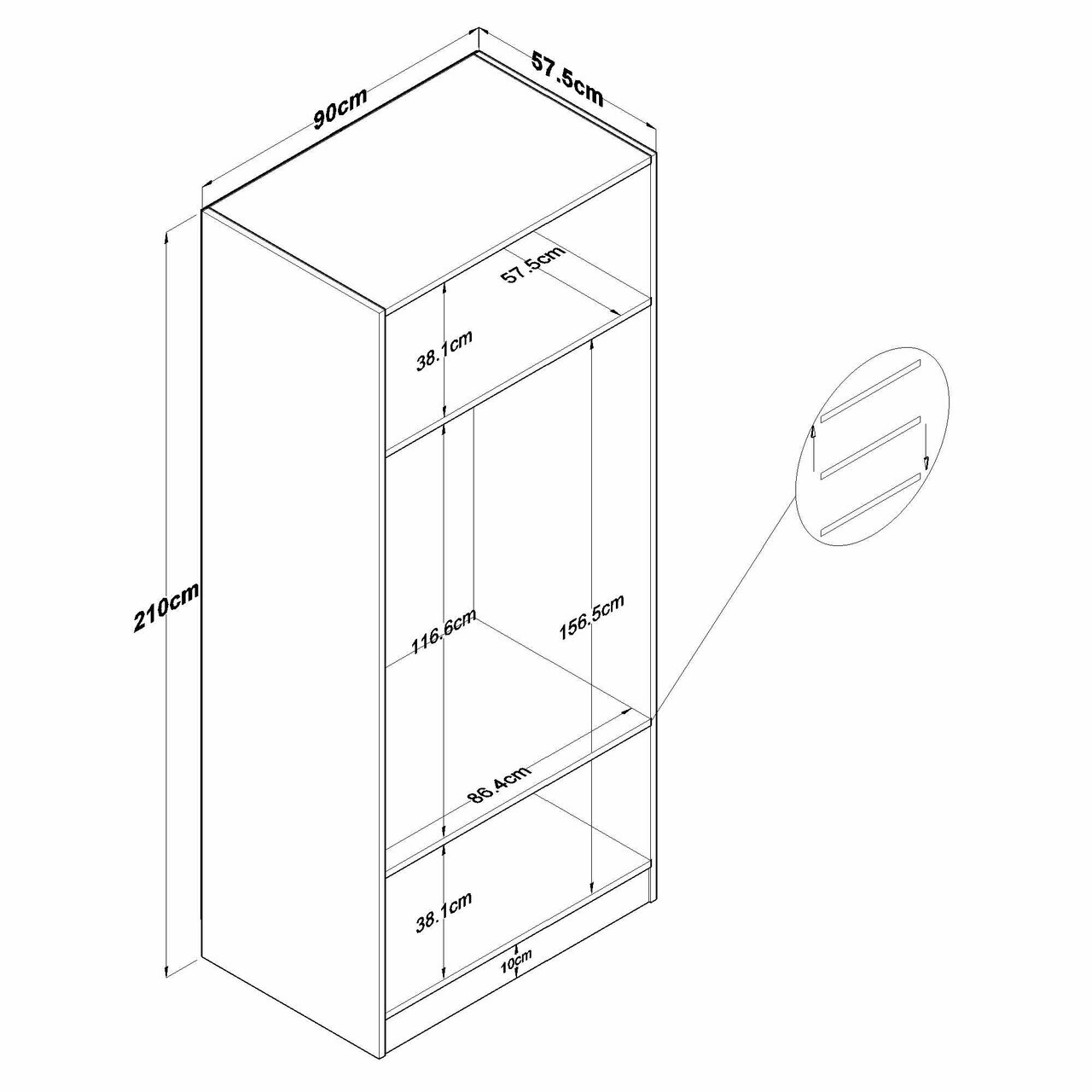 Dulap pentru haine, Hanah Home, BA250, 90x210x57.5 cm, Gresie — imaginea 10
