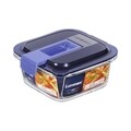 Caserola ermetica patrata, Luminarc, Easy Box, 0.38 L, sticla, albastru/transparent