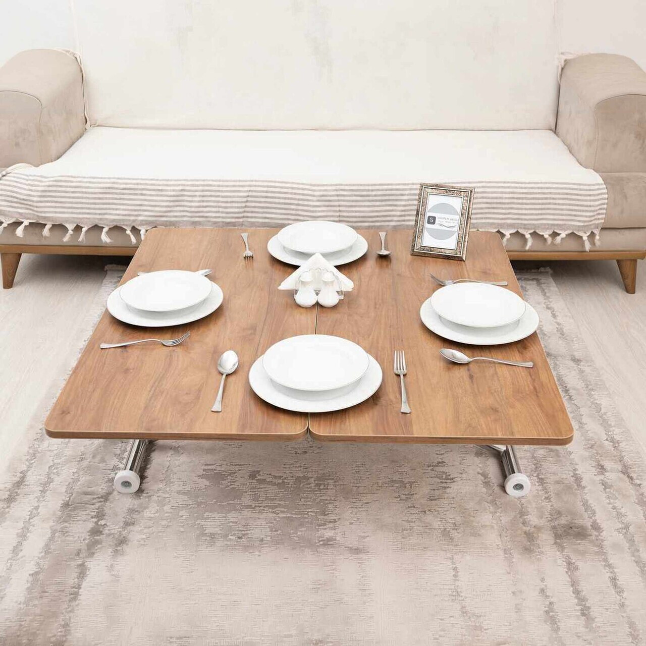 Masuta de cafea, Hanah Home, Mini Juppo Ext, MDF, Nuc / Crom — imaginea 4