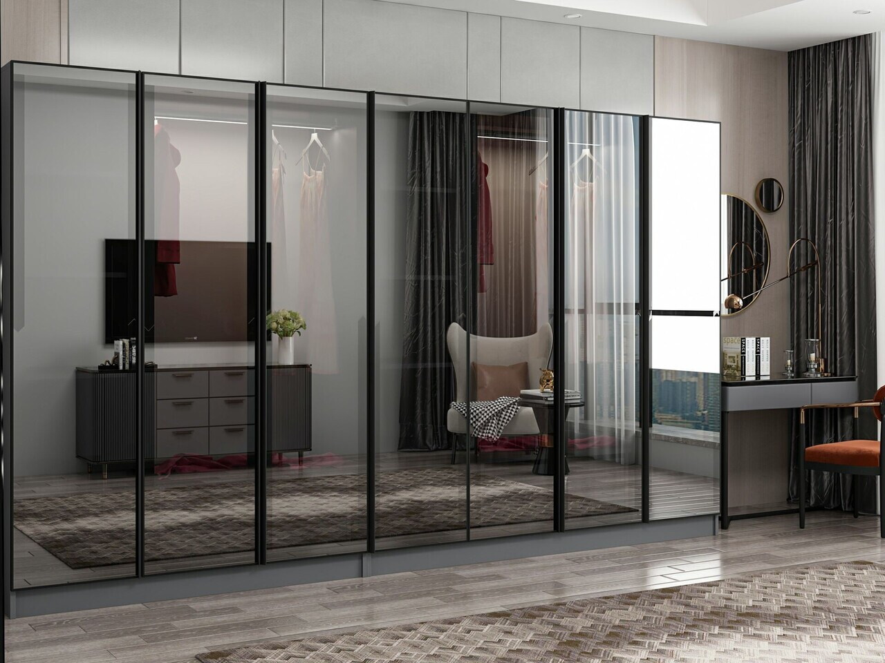 Dulap pentru haine, Hanah Home, Nisa, 315x210x52 cm, Antracit — imaginea 3
