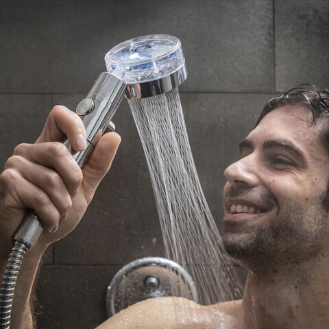 Cap de dus cu elice sub presiune si filtru purificator, ecoshower heliwer, innovagoods, rotire 360º, ergonomic