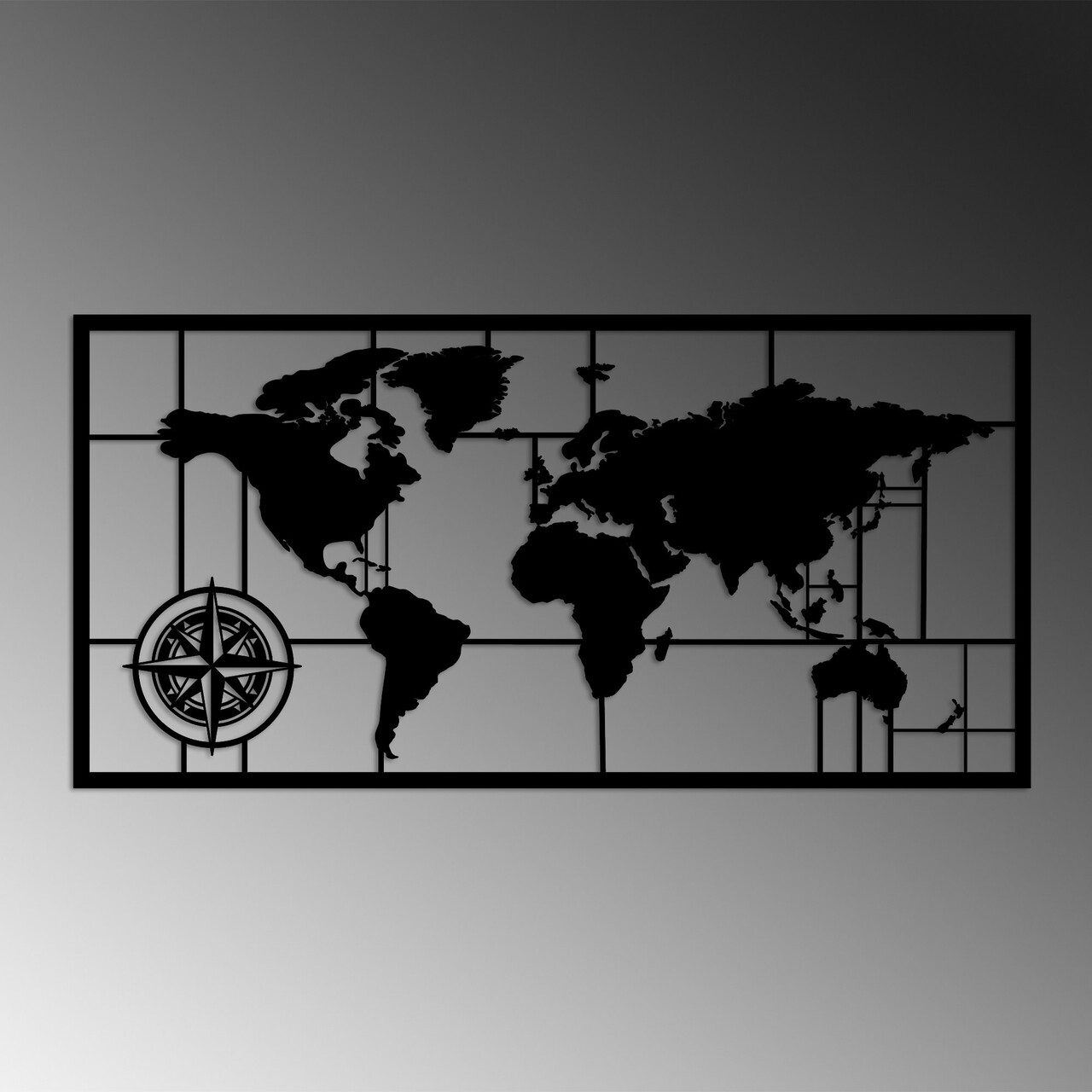 Decoratiune de perete, World Map 9-L, Dimensiune: 50 x 101 cm, Negru - view 4