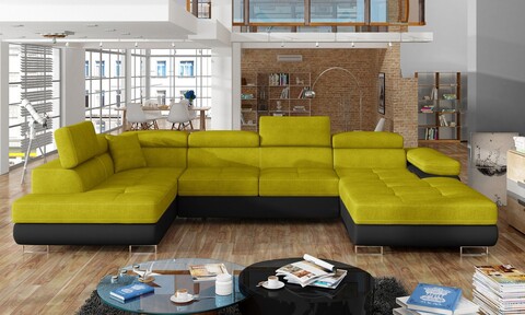 Coltar extensibil stanga 6 locuri ELTAP, Rod-53, Rodrigo, 345x202x90 cm, lemn/poliester, galben/negru