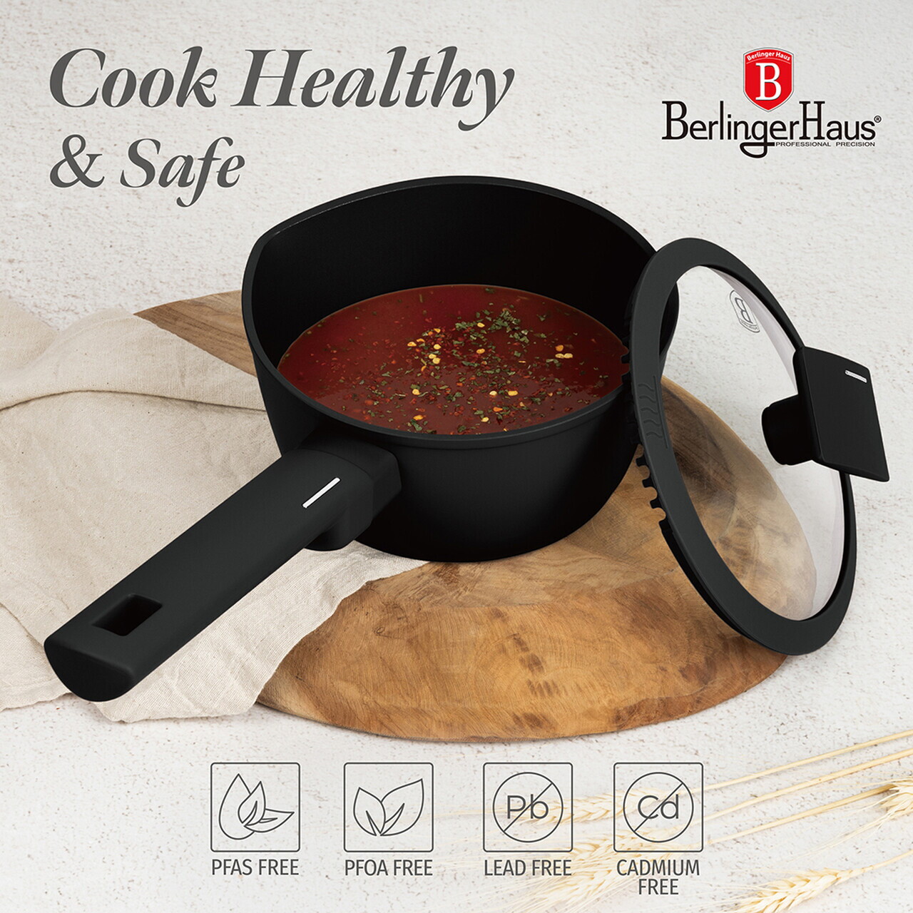 Cratita cu capac Berlinger Haus, Matte Black, 16 cm, 1.2 L, aluminiu forjat, negru - imagine 6