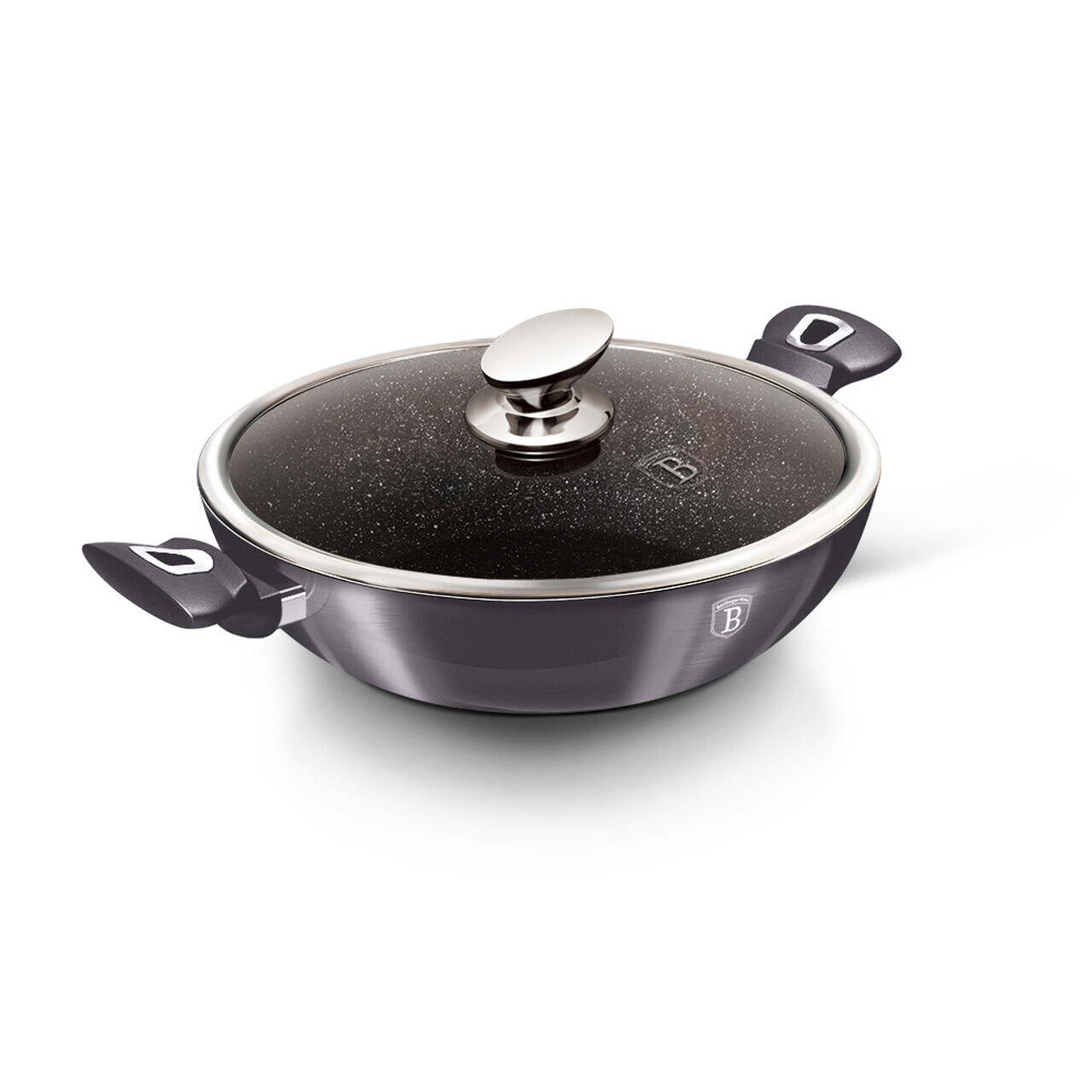 Tigaie Wok cu capac Berlinger Haus, Carbon Pro, 30 cm, aluminiu forjat, gri inchis - imagine 4