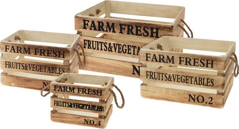 Set 4 cutii pentru fructe/legume Farm Fresh, lemn/sfoara, maro/negru