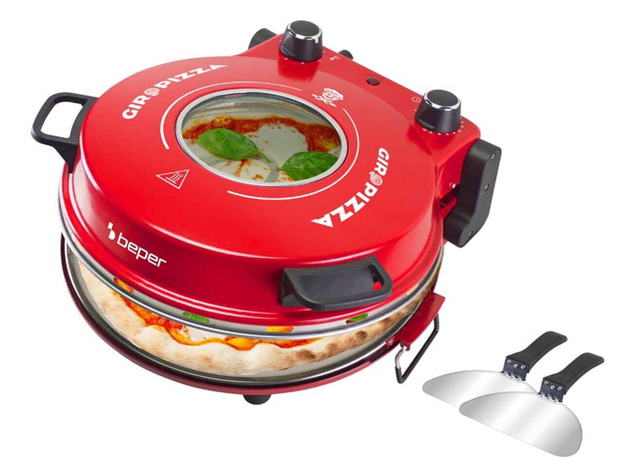 Cuptor electric pizza Beper, 36x35x17.5 cm, 1200W, 5 trepte, ceramica/inox, rosu - view 2