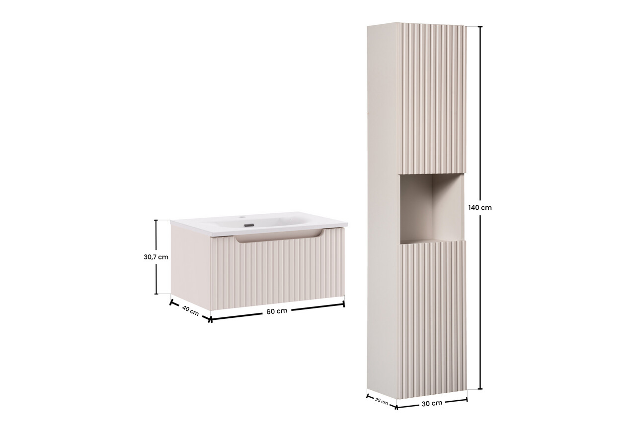 Set mobilier baie Nova Cashmere Sky HC 60 cm, dulap inalt si masca cu lavoar, Comad, MDF/PAL, casmir - view 2